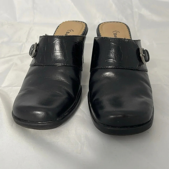 BARETRAPS Vivid Black Leather Chunky Heeled Mules Croc Effect Square Toe Size 6 - Picture 3 of 12